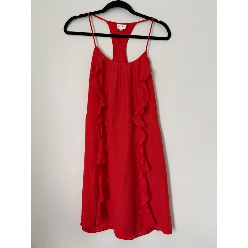 Parker Persimmon 100% Silk Ruffle Mini Womens Racerback Party Dress Sz S